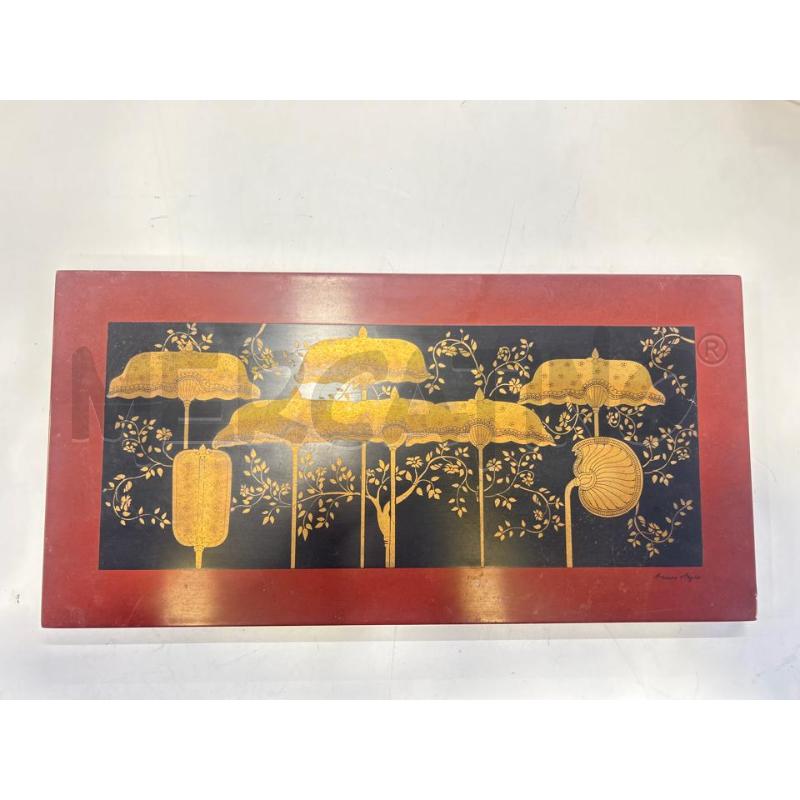 PLACCA ORIENTALE ROSSA NERA OMBRELLI DORATI 40X20 | Mercatino dell'Usato Roma rebibbia 1