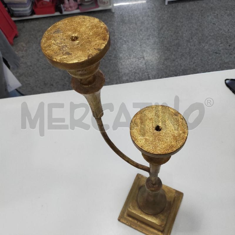 PORTA CANDELA LEGNO FOGLIA D'ORO 2 BRACCI | Mercatino dell'Usato Roma rebibbia 2