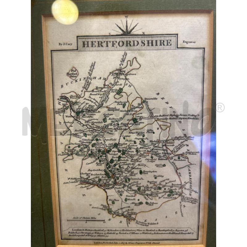 QUADRETTO MAPPA HERTFORDSHIRE 1812 JOHN CARY | Mercatino dell'Usato Roma rebibbia 2