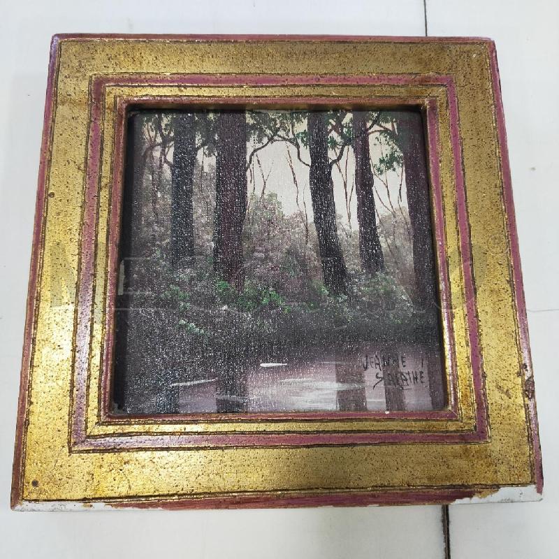 QUADRETTO PAESAGGIO DIP C LEGNO DOR 18X18 | Mercatino dell'Usato Roma rebibbia 1