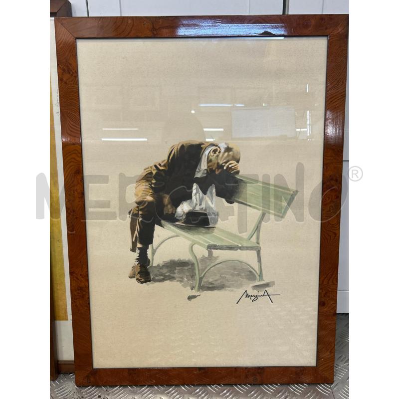 QUADRO ACQUARELLO SIGNORE PENSIEROSO PANCHINA  | Mercatino dell'Usato Roma rebibbia 1