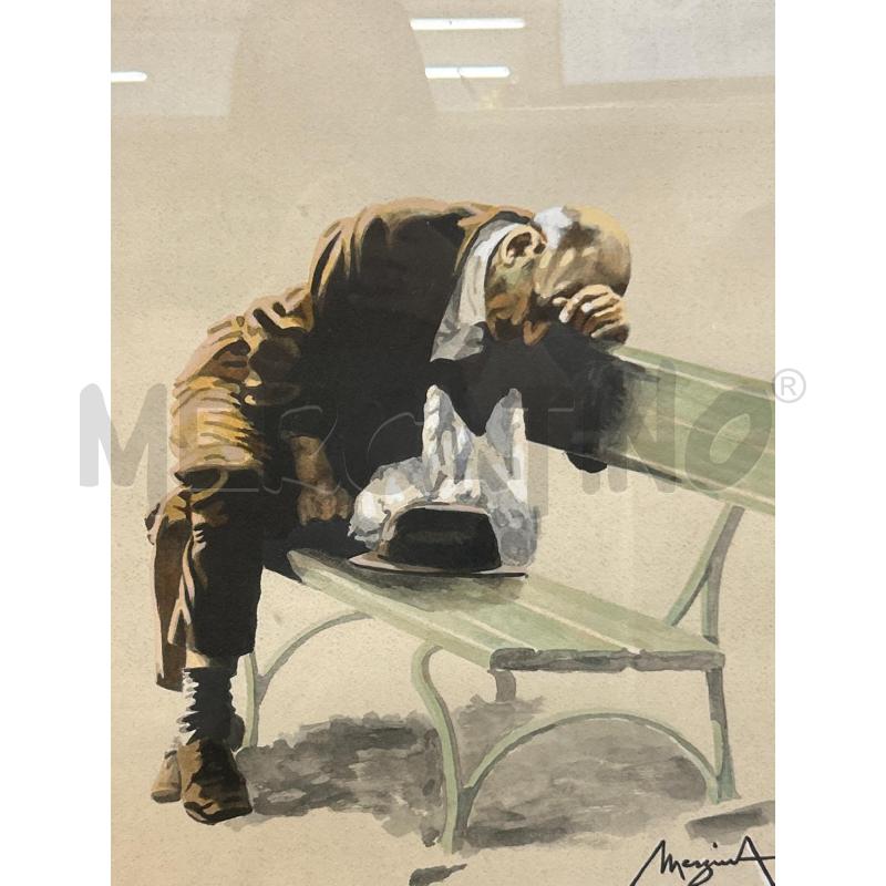 QUADRO ACQUARELLO SIGNORE PENSIEROSO PANCHINA  | Mercatino dell'Usato Roma rebibbia 2