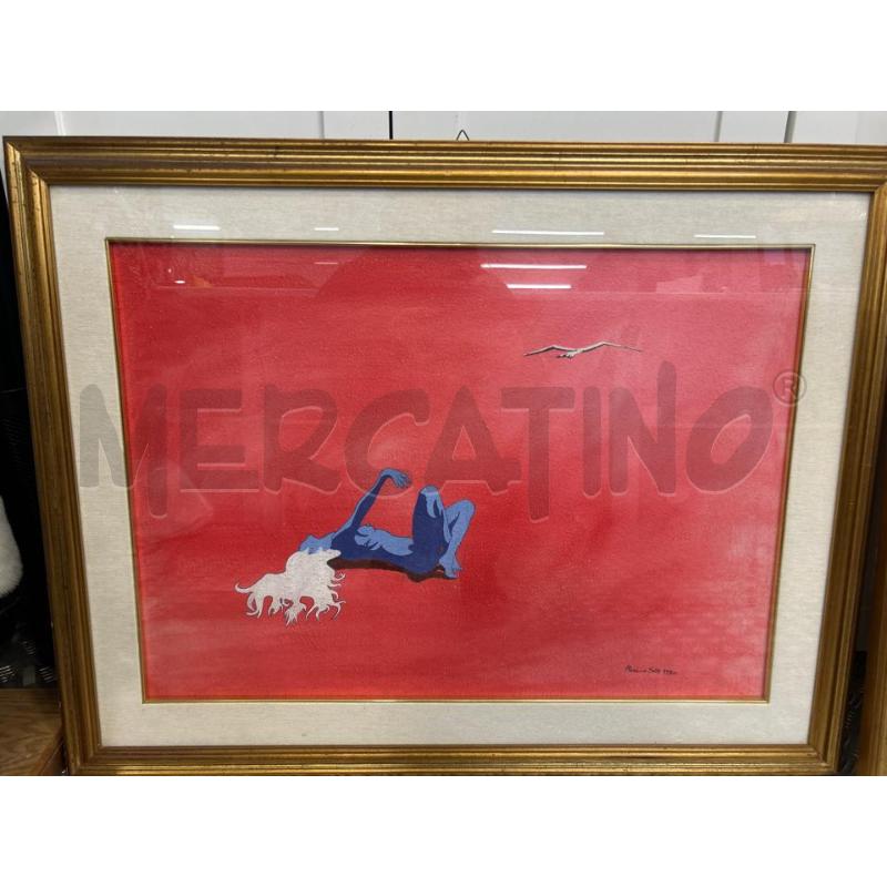 QUADRO DONNA NUDA BLU SFONDO ROSSO GABBIANO SCRITTA MASSIMO SETTE C DOR 88X68 | Mercatino dell'Usato Roma rebibbia 1