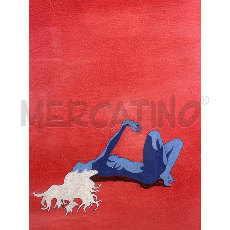 QUADRO DONNA NUDA BLU SFONDO ROSSO GABBIANO SCRITTA MASSIMO SETTE C DOR 88X68 | Mercatino dell'Usato Roma rebibbia 2