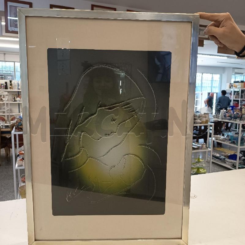 QUADRO MADONNA BAMBINO SFONDO GIALLO VERDE C CROMO 71X51 | Mercatino dell'Usato Roma rebibbia 1