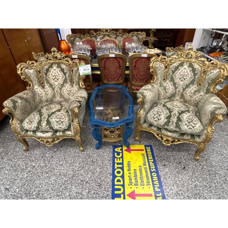 SALOTTO 6PZ DORATO BLU TESSUTO VERDE | Mercatino dell'Usato Roma rebibbia 1