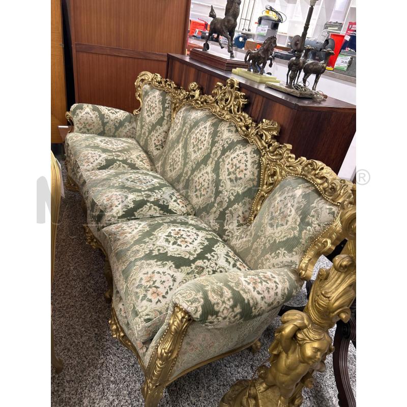 SALOTTO 6PZ DORATO BLU TESSUTO VERDE | Mercatino dell'Usato Roma rebibbia 2