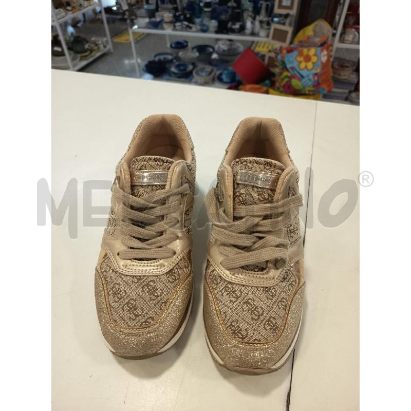SCARPE DONNA GUESS DORATE BRILLANTINI LOGHI MARRONI  | Mercatino dell'Usato Roma rebibbia 4