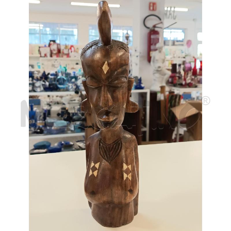 SCULTURA ETNICA LEGNO INTARSI BIANCHI DONNA  | Mercatino dell'Usato Roma rebibbia 1