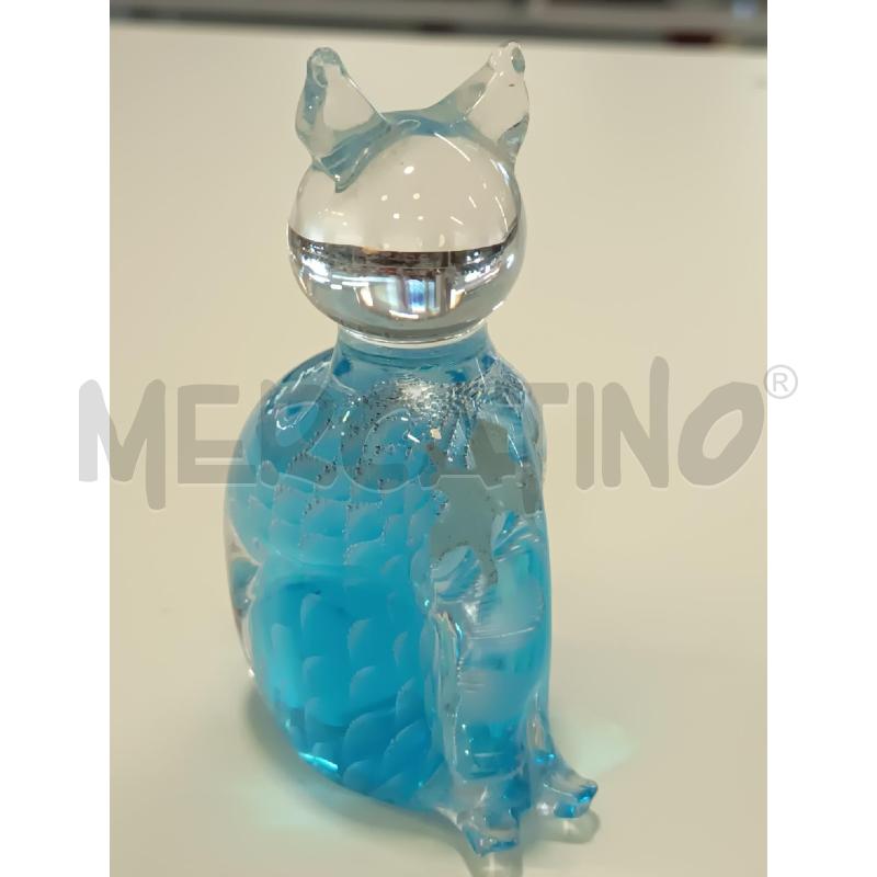 SCULTURA PICCOLA GATTO MURANO AZZURRO | Mercatino dell'Usato Roma rebibbia 1