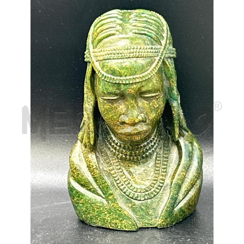 SCULTURA PICCOLA TESTA AFRICANA PIETRA VERDE FIRMA MOLEMA | Mercatino dell'Usato Roma rebibbia 1