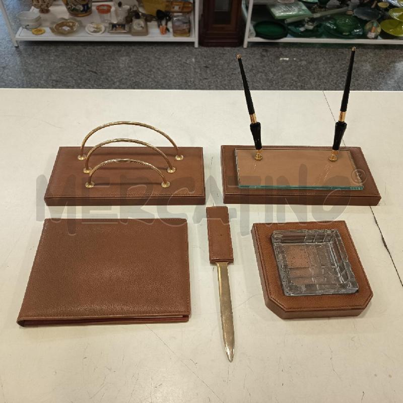 SET DA SCRIVANIA PELLE MARRONE 5PZ  | Mercatino dell'Usato Roma rebibbia 1