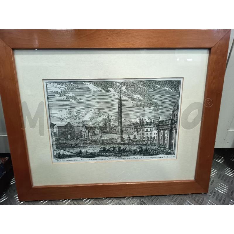 STAMPA B/N PIAZZA DEL POPOLO C LEGNO 52X42 | Mercatino dell'Usato Roma rebibbia 1