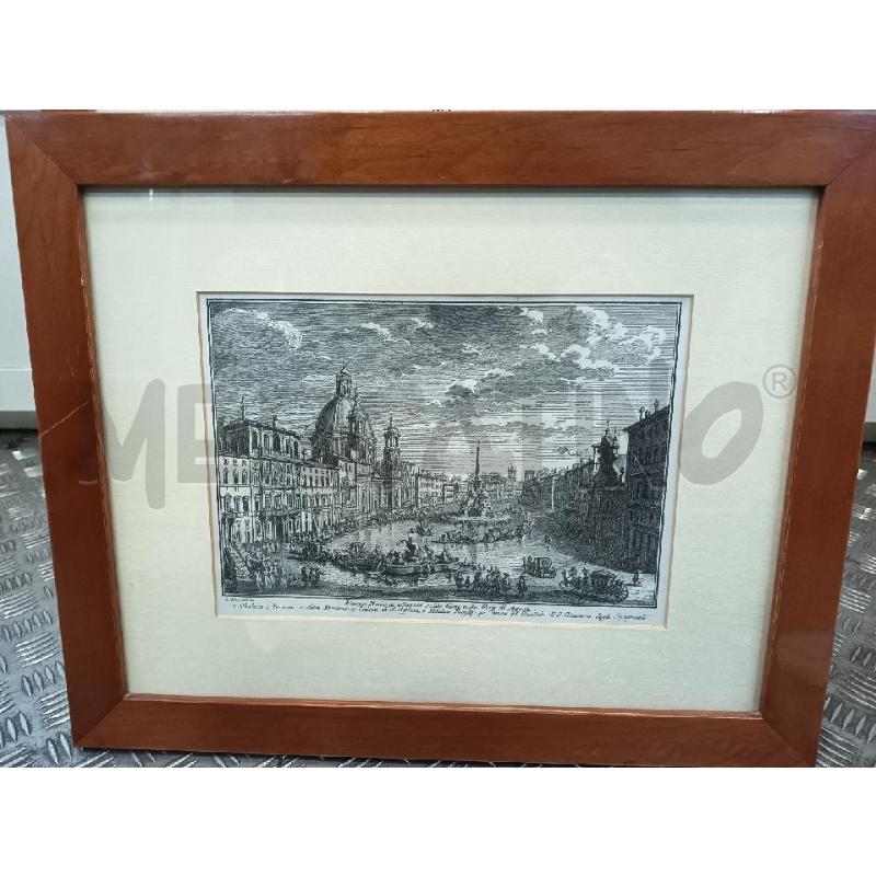 STAMPA B/N PIAZZA NAVONA ALLAGATO C LEGNO 52X42 | Mercatino dell'Usato Roma rebibbia 1