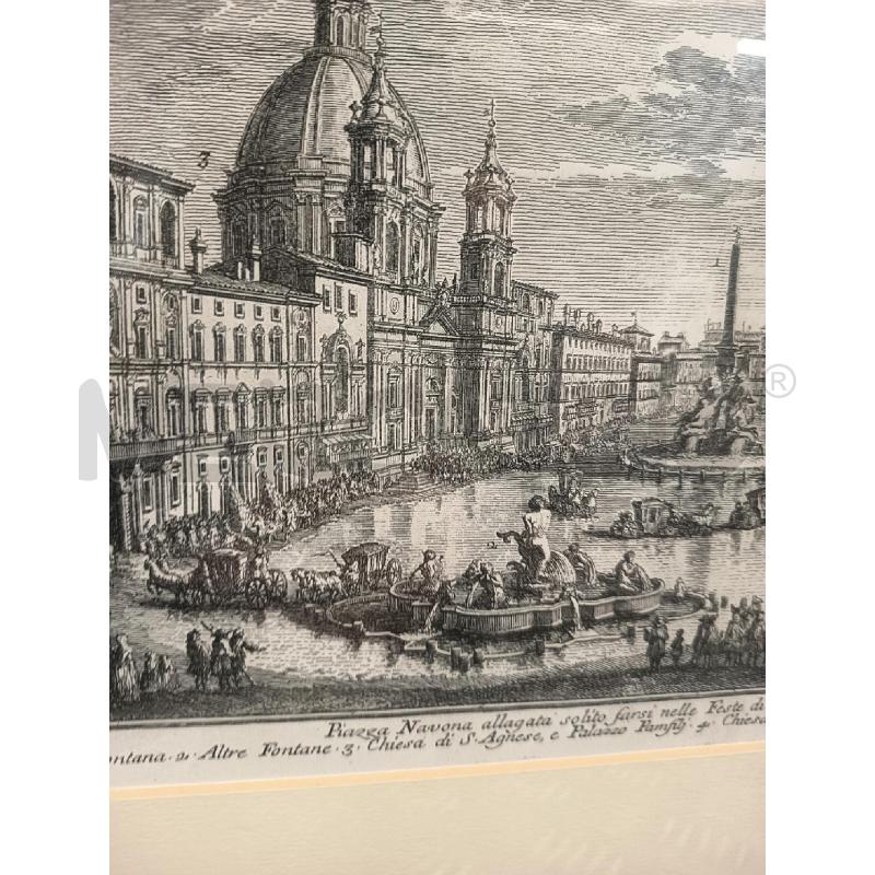 STAMPA B/N PIAZZA NAVONA ALLAGATO C LEGNO 52X42 | Mercatino dell'Usato Roma rebibbia 2