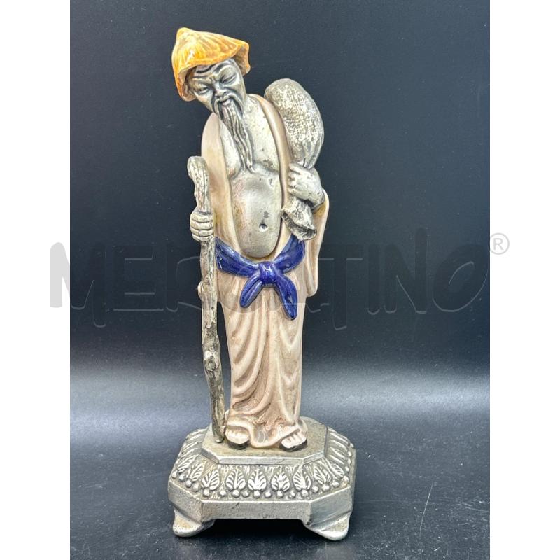 STATUINA UOMO SAGGIO ORIENTALE BASE PELTRO | Mercatino dell'Usato Roma rebibbia 1