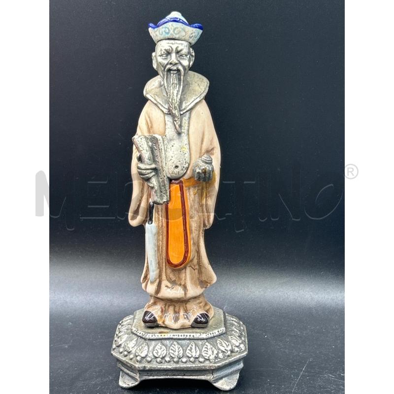 STATUINA UOMO SAGGIO ORIENTALE BASE PELTRO | Mercatino dell'Usato Roma rebibbia 1