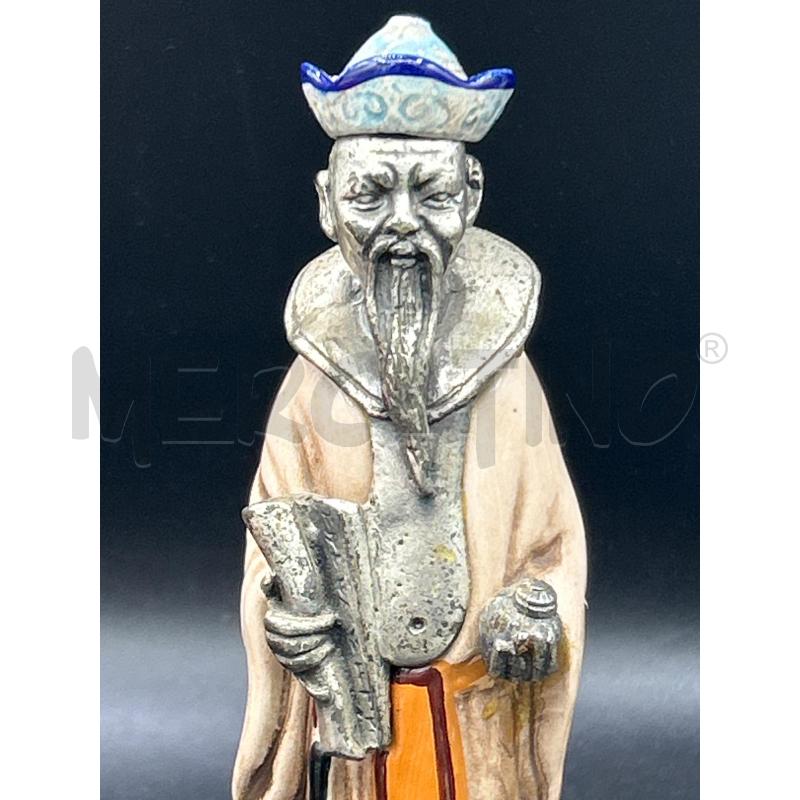 STATUINA UOMO SAGGIO ORIENTALE BASE PELTRO | Mercatino dell'Usato Roma rebibbia 3