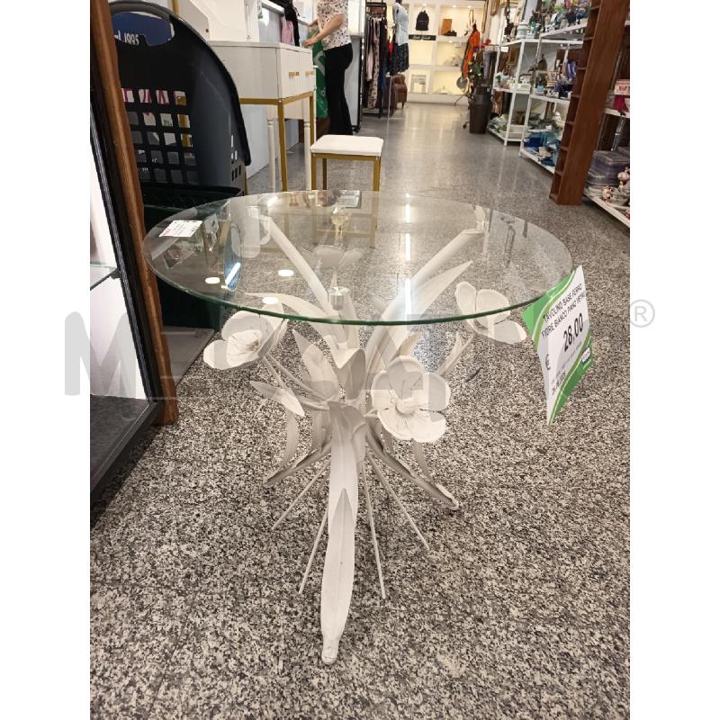TAVOLINO BASE FERRO FIORE BIANCO PIANO VETRO | Mercatino dell'Usato Roma rebibbia 1