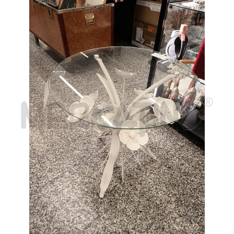 TAVOLINO BASE FERRO FIORE BIANCO PIANO VETRO | Mercatino dell'Usato Roma rebibbia 2
