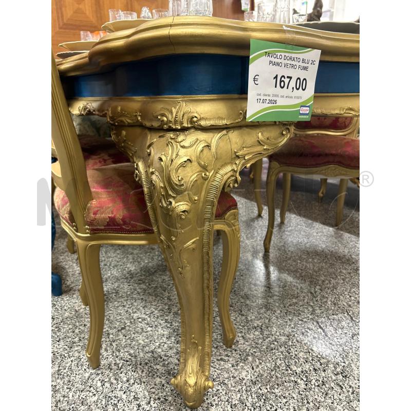 TAVOLO DORATO BLU 2C PIANO VETRO FUME | Mercatino dell'Usato Roma rebibbia 2