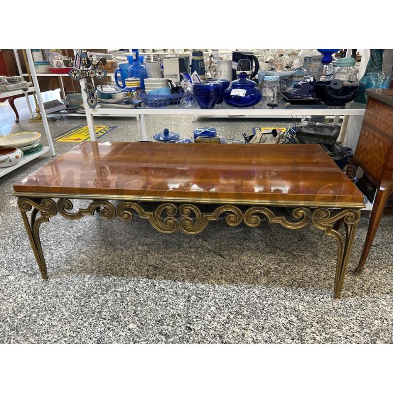 TAVOLO RETTANGOLARE LEGNO BASE OTTONE LAVORATA | Mercatino dell'Usato Roma rebibbia 1