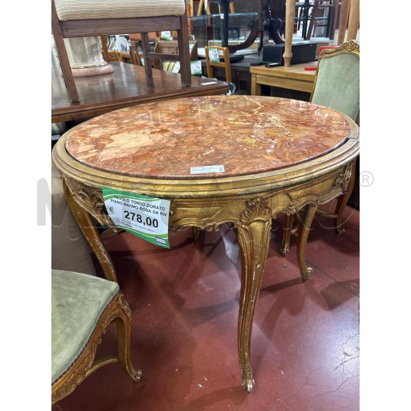 TAVOLO TONDO DORATO PIANO MARMO ROSA DA RIV | Mercatino dell'Usato Roma rebibbia 1