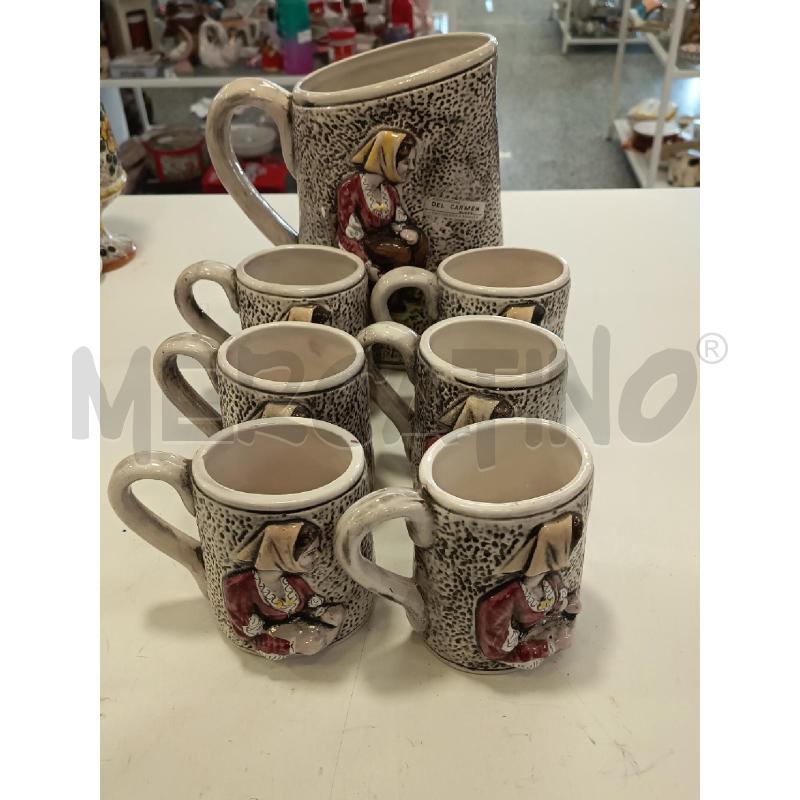 TAZZE CERAM SARDA DEL CARMEN NUORO RILIEVO 6PZ+BROCCA | Mercatino dell'Usato Roma rebibbia 1