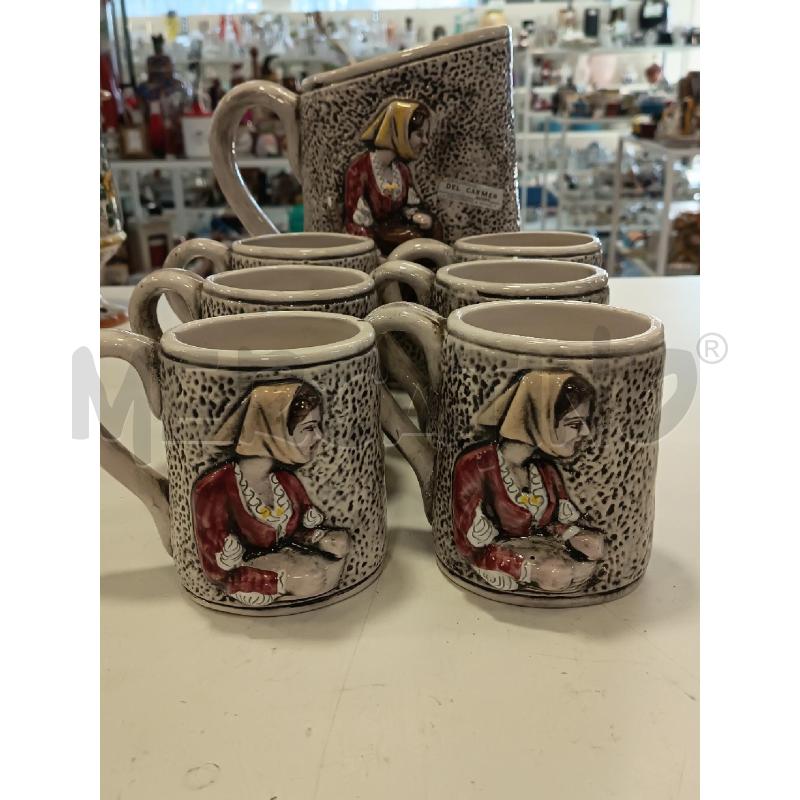 TAZZE CERAM SARDA DEL CARMEN NUORO RILIEVO 6PZ+BROCCA | Mercatino dell'Usato Roma rebibbia 2