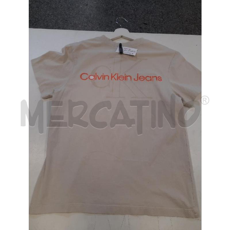 T SHIRT UOMO CALVIN KLEIN JEANS CREMA SCRITTA ARANCIO | Mercatino dell'Usato Roma rebibbia 1