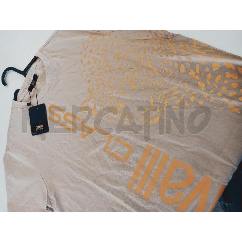 T SHIRT UOMO CAVALLI CLASS BEIGE DISEGNO DORATO CARTELLINATA | Mercatino dell'Usato Roma rebibbia 1