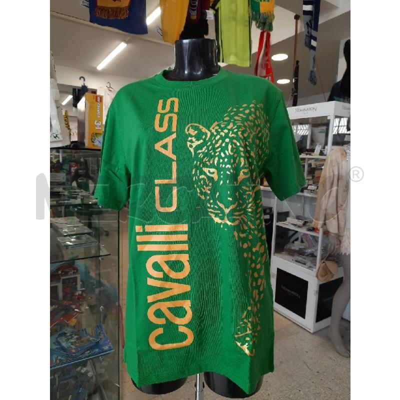 T SHIRT UOMO CAVALLI CLASS VERDE SIDESGNO DORATO | Mercatino dell'Usato Roma rebibbia 1