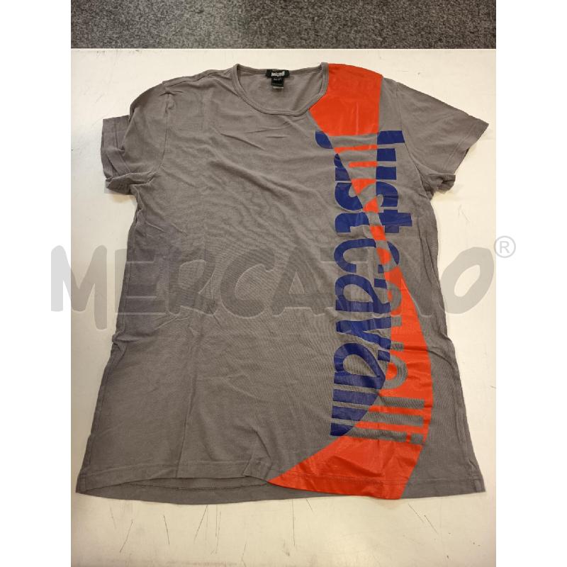T SHIRT UOMO JUST CAVALLI GRIGIO SCRITTA BLU/ARANCIO | Mercatino dell'Usato Roma rebibbia 1