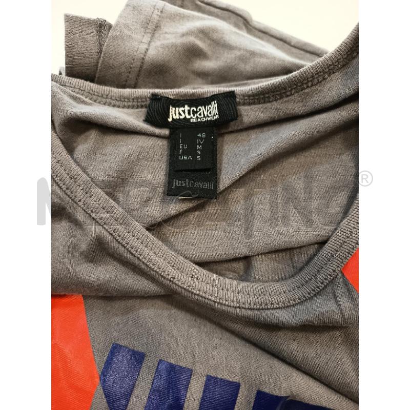 T SHIRT UOMO JUST CAVALLI GRIGIO SCRITTA BLU/ARANCIO | Mercatino dell'Usato Roma rebibbia 3