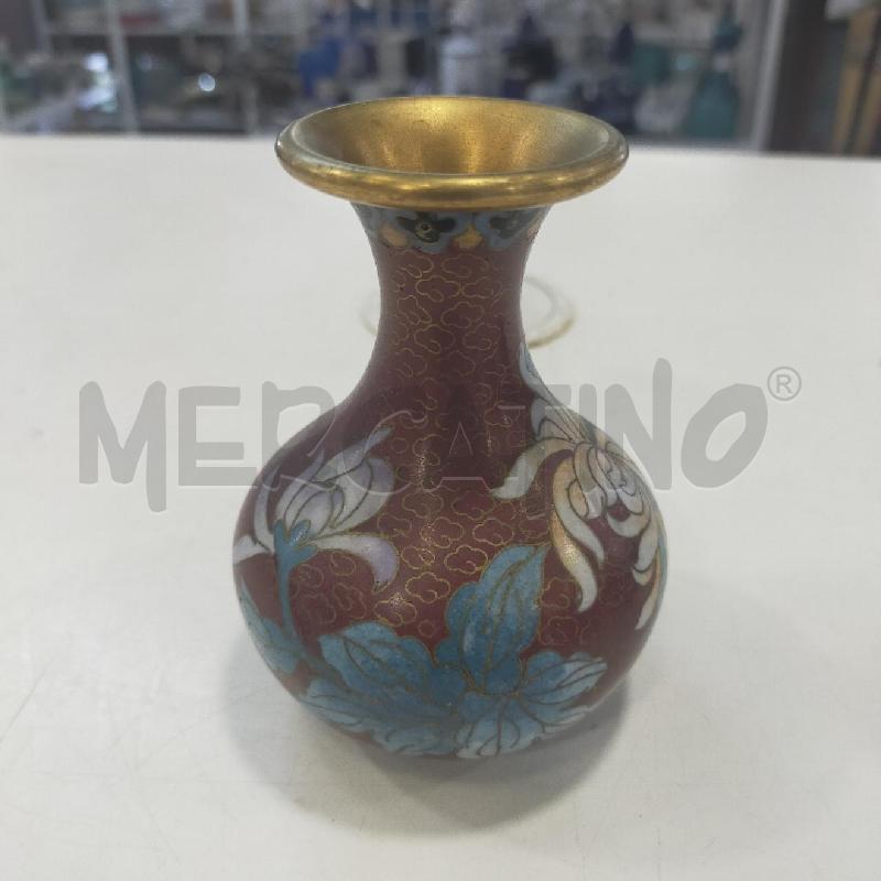 VASETTO CLOISONNE MARRONE FIORI BLU BIANCHI | Mercatino dell'Usato Roma rebibbia 1
