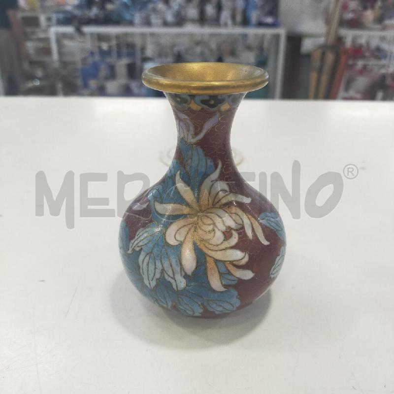 VASETTO CLOISONNE MARRONE FIORI BLU BIANCHI | Mercatino dell'Usato Roma rebibbia 1