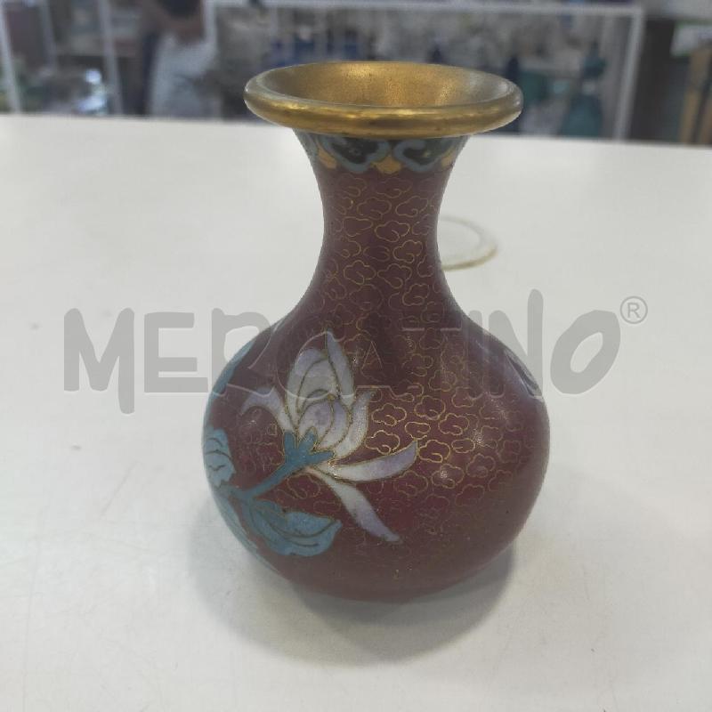 VASETTO CLOISONNE MARRONE FIORI BLU BIANCHI | Mercatino dell'Usato Roma rebibbia 2