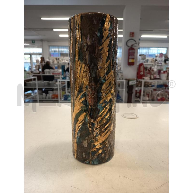 VASO CERAMICA CILINDRO DORATO BLU  | Mercatino dell'Usato Roma rebibbia 1