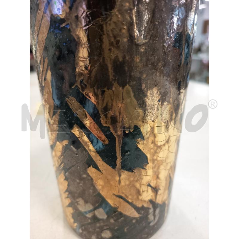 VASO CERAMICA CILINDRO DORATO BLU  | Mercatino dell'Usato Roma rebibbia 2