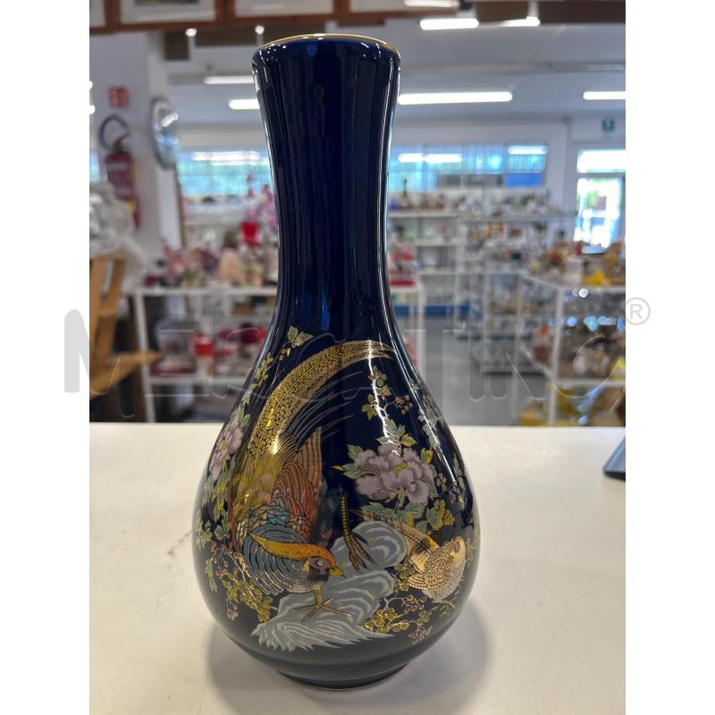 VASO CERAM BLU ORIENTALE DIS FIORI VOLATILI | Mercatino dell'Usato Roma rebibbia 1