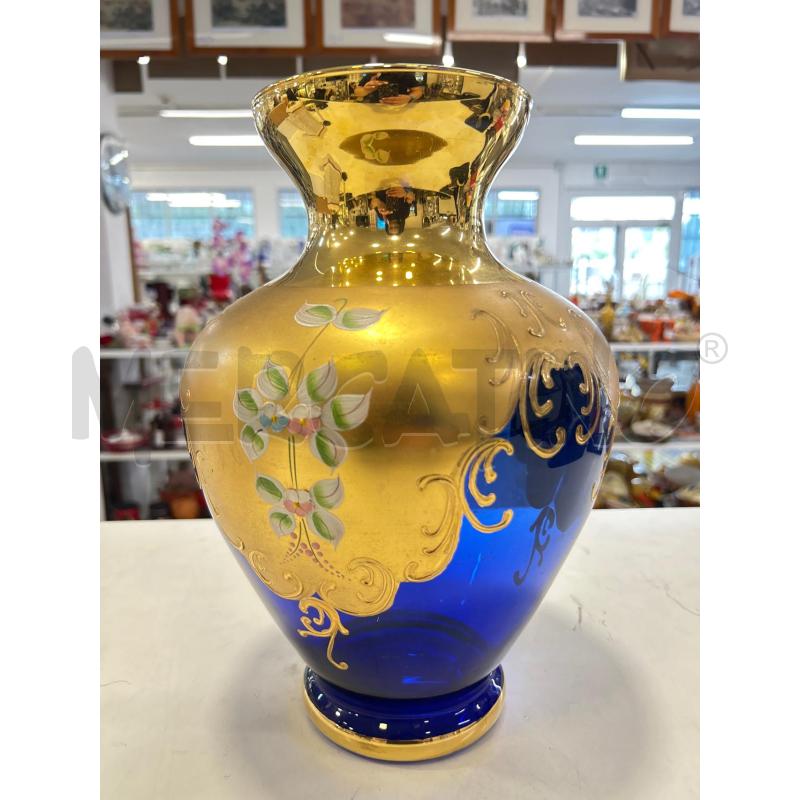 VASO VETRO BLU DEC DOR FIORI DIP | Mercatino dell'Usato Roma rebibbia 1