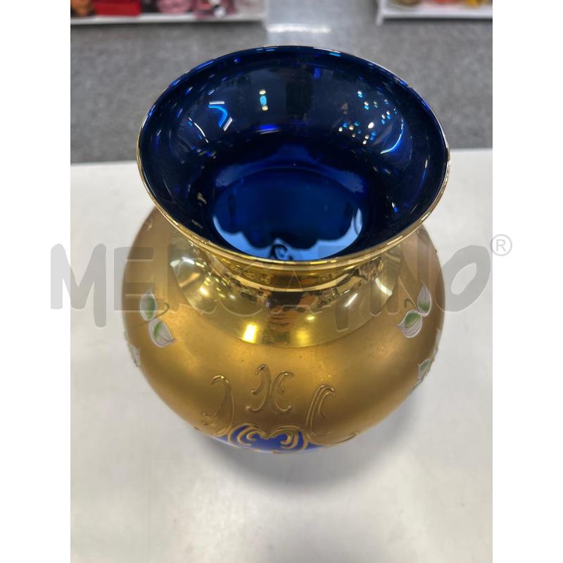 VASO VETRO BLU DEC DOR FIORI DIP | Mercatino dell'Usato Roma rebibbia 2
