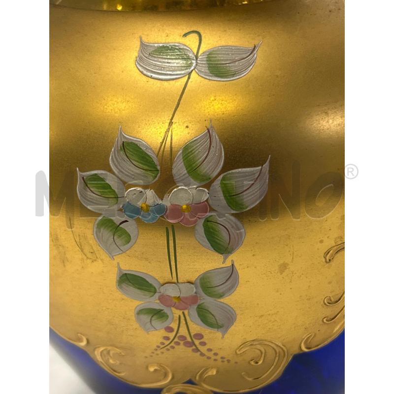 VASO VETRO BLU DEC DOR FIORI DIP | Mercatino dell'Usato Roma rebibbia 3