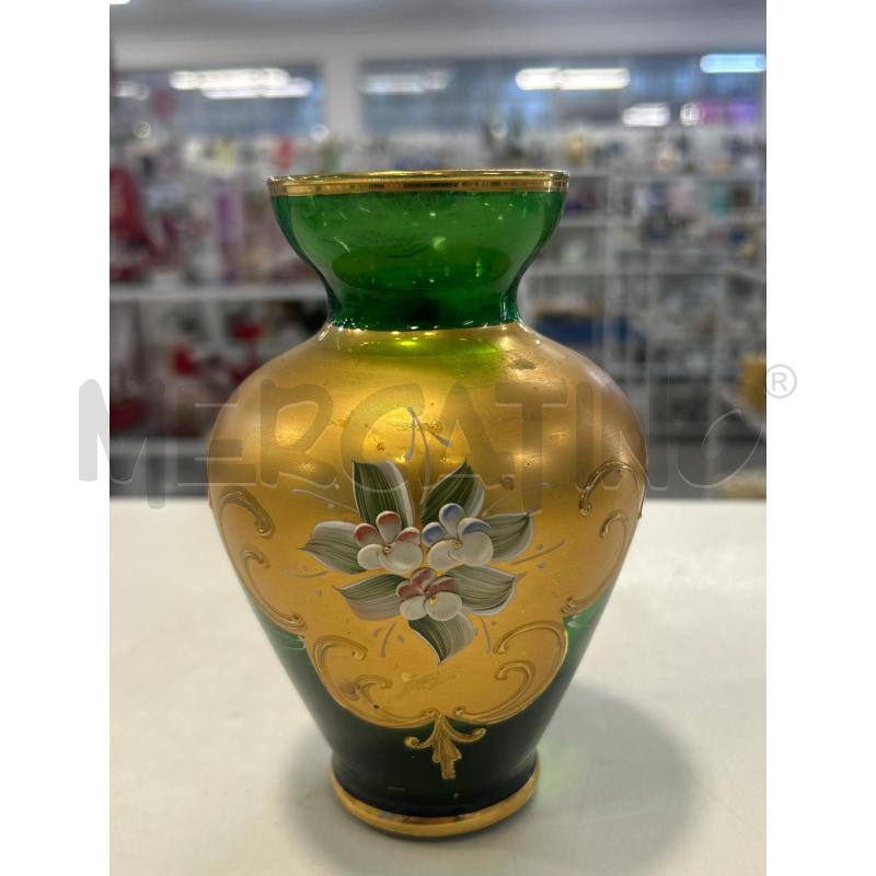 VASO VETRO VERDE DEC DORATI | Mercatino dell'Usato Roma rebibbia 1