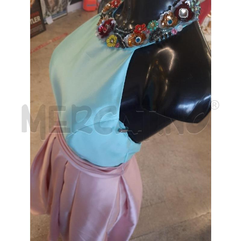 VESTITO DONNA MARFIL BARCELLONA CORPETTO CELESTE/S ROSA APPLICAZIONI GIOIELLO | Mercatino dell'Usato Roma rebibbia 3