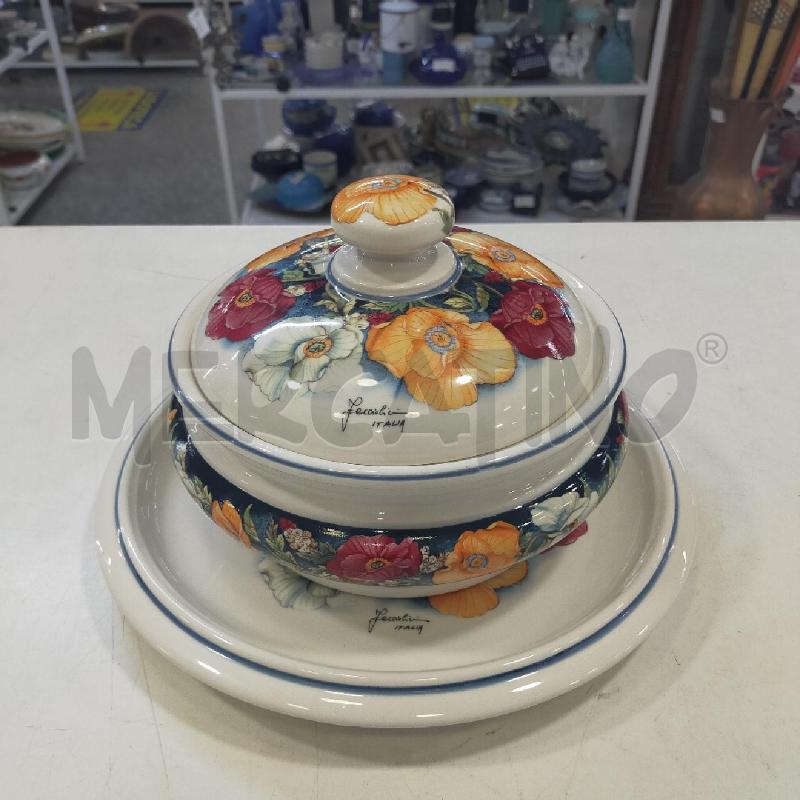 ZUPPIERA+PIATTO FACCIOLINI CERAM BIANCA FIORI COLORATI | Mercatino dell'Usato Roma rebibbia 1