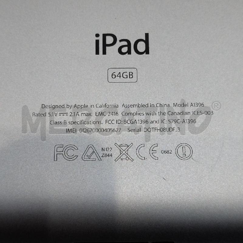 APPLE IPAD 64GB ARGENTO MOD.A1396 NON TESTATO SENZA CARICABATTERIE | Mercatino dell'Usato Roma re di roma 3