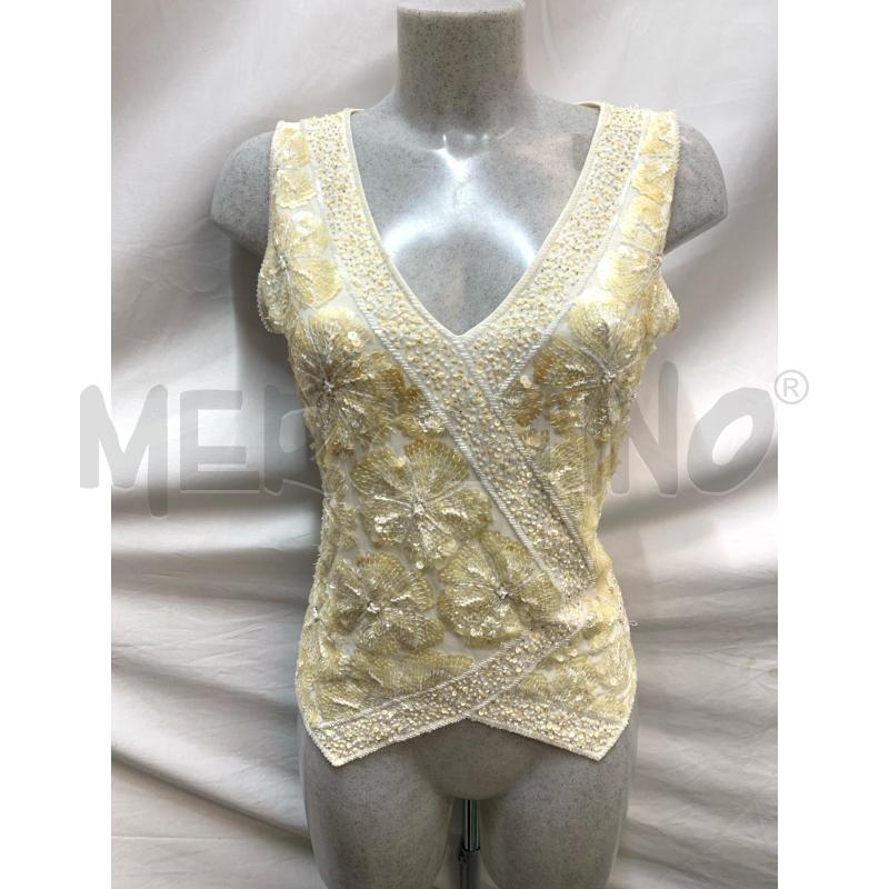 BLUSA DONNA LUISA SPAGNOLI TULLE PANNA PAILLETTE FIORI | Mercatino dell'Usato Roma re di roma 1