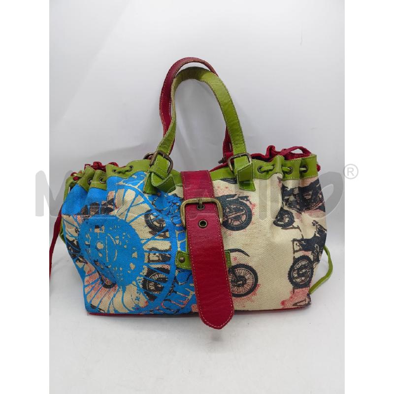 BORSA DONNA PIANURA STUDIO VERDE ROSS STAMPA BEIGE MOTO | Mercatino dell'Usato Roma re di roma 1