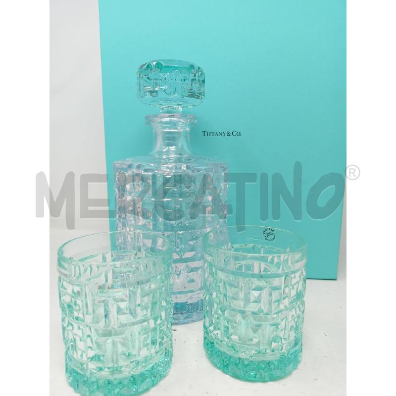 BOTTIGLIA+DUE BICCHIERI TIFFANY&CO CRISTAALO AZZURRO TRASPARENTE  SFACCETTATO | Mercatino dell'Usato Roma re di roma 1